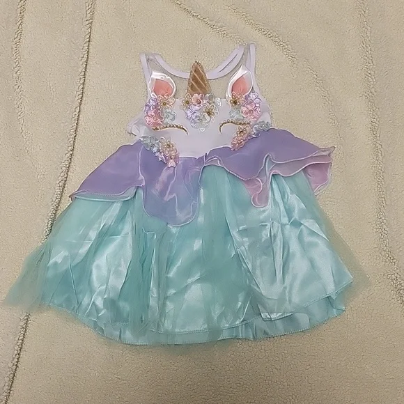 Dresses | Nwot Fancy Unicorn Pearl Flower Floral Applique Layered Princess Fairy  Dress | Poshmark